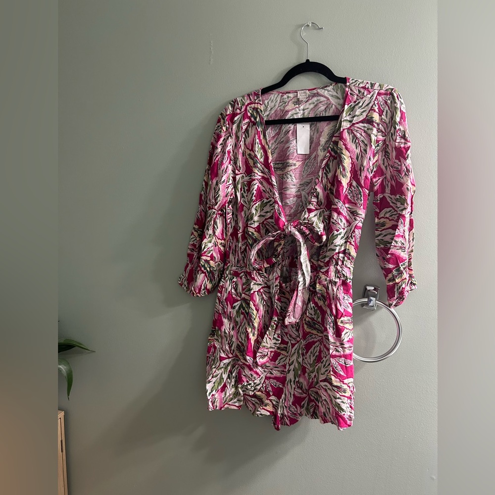 NWT LOFT beach linen romper tropical - Picture 3 of 9